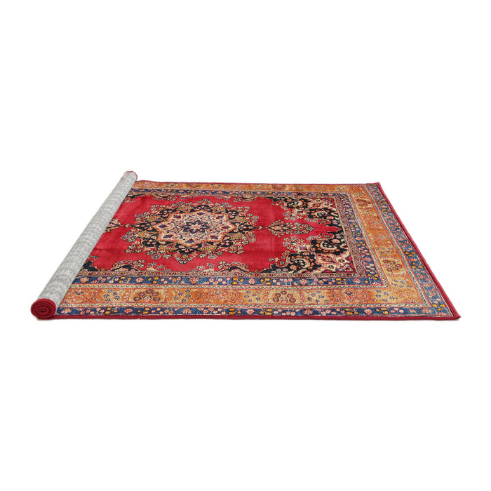 Sideview of Machine Washable Traditional Tangerine Pink Rug, wshtr2892