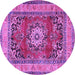 Round Machine Washable Medallion Purple Traditional Area Rugs, wshtr2892pur