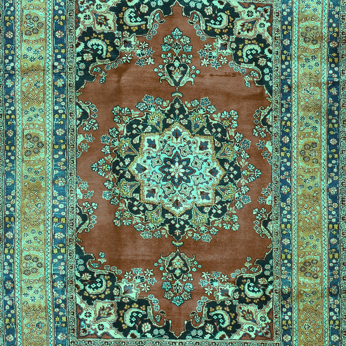 Machine Washable Medallion Turquoise Traditional Area Rugs, wshtr2892turq
