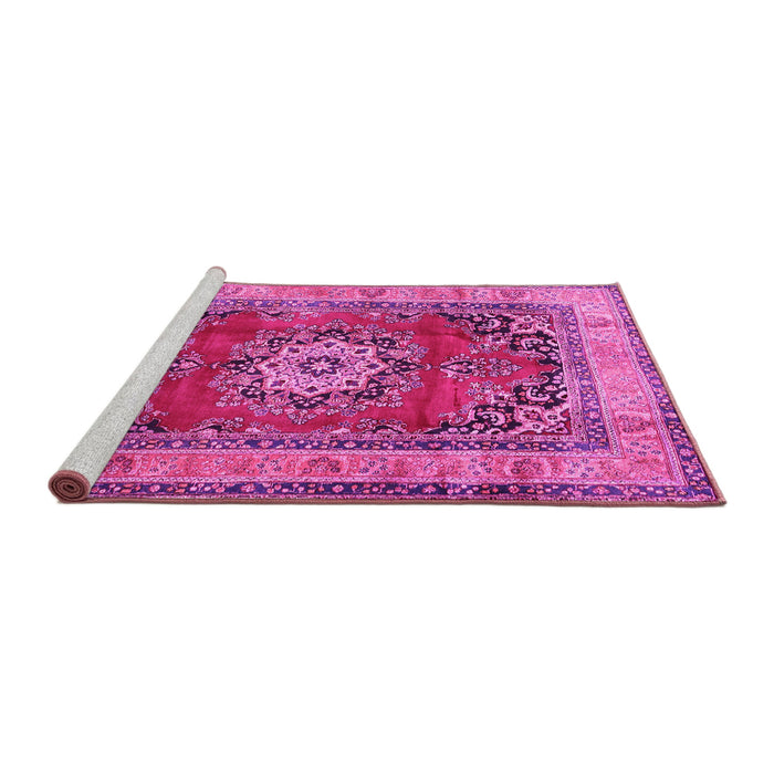 Sideview of Machine Washable Medallion Pink Traditional Rug, wshtr2892pnk