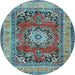 Round Medallion Light Blue Traditional Rug, tr2892lblu