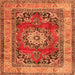 Round Machine Washable Medallion Orange Traditional Area Rugs, wshtr2892org