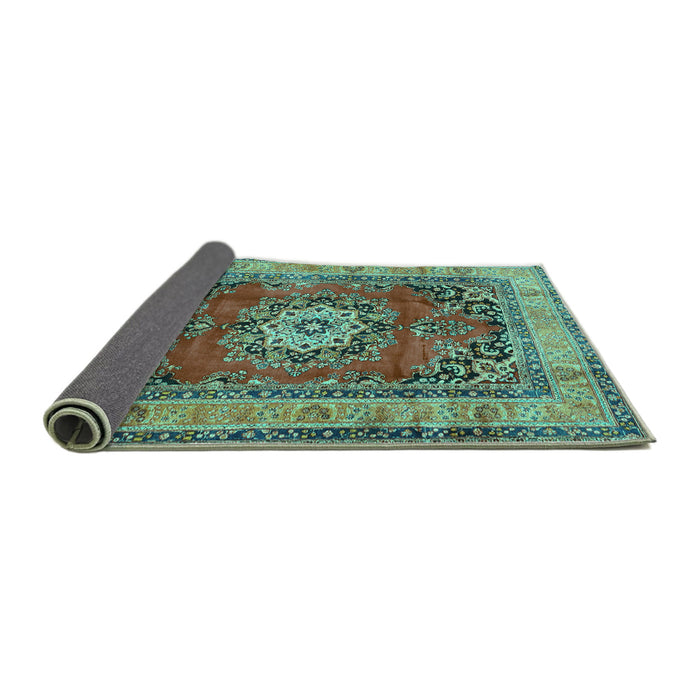 Sideview of Medallion Turquoise Traditional Rug, tr2892turq
