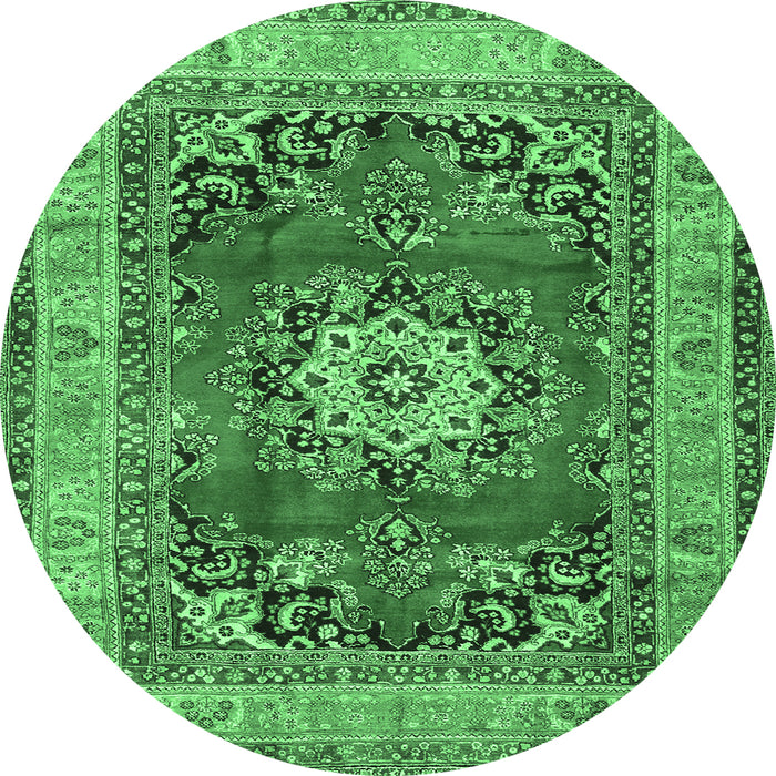 Round Medallion Emerald Green Traditional Rug, tr2892emgrn