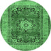 Round Medallion Emerald Green Traditional Rug, tr2892emgrn