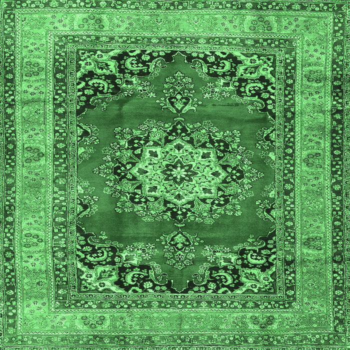 Square Medallion Emerald Green Traditional Rug, tr2892emgrn