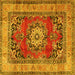 Square Machine Washable Medallion Yellow Traditional Rug, wshtr2892yw