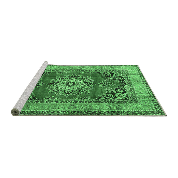 Sideview of Machine Washable Medallion Emerald Green Traditional Area Rugs, wshtr2892emgrn