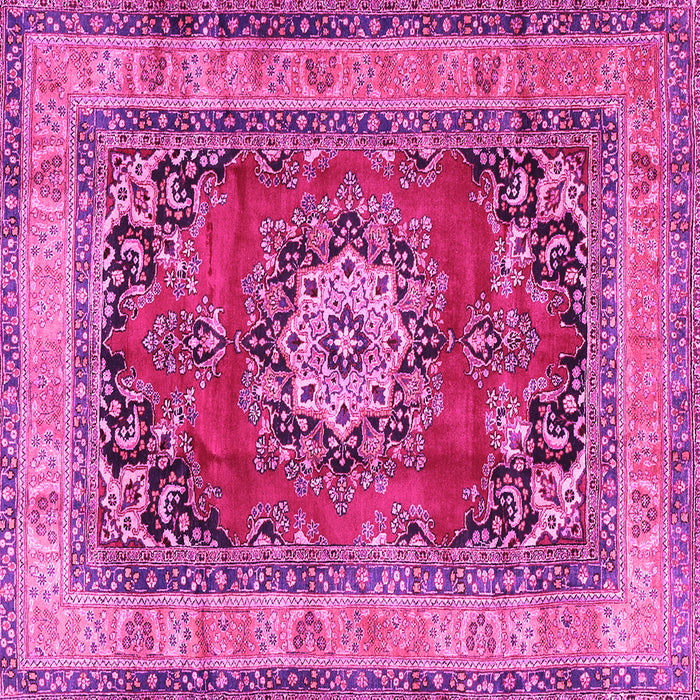 Square Machine Washable Medallion Pink Traditional Rug, wshtr2892pnk
