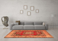 Machine Washable Medallion Orange Traditional Rug, wshtr2892org