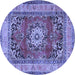 Round Machine Washable Medallion Blue Traditional Rug, wshtr2892blu