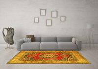 Machine Washable Medallion Yellow Traditional Rug, wshtr2892yw