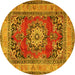 Round Machine Washable Medallion Yellow Traditional Rug, wshtr2892yw