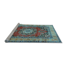 Sideview of Machine Washable Medallion Light Blue Traditional Rug, wshtr2892lblu