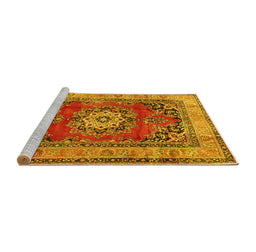 Sideview of Machine Washable Medallion Yellow Traditional Rug, wshtr2892yw