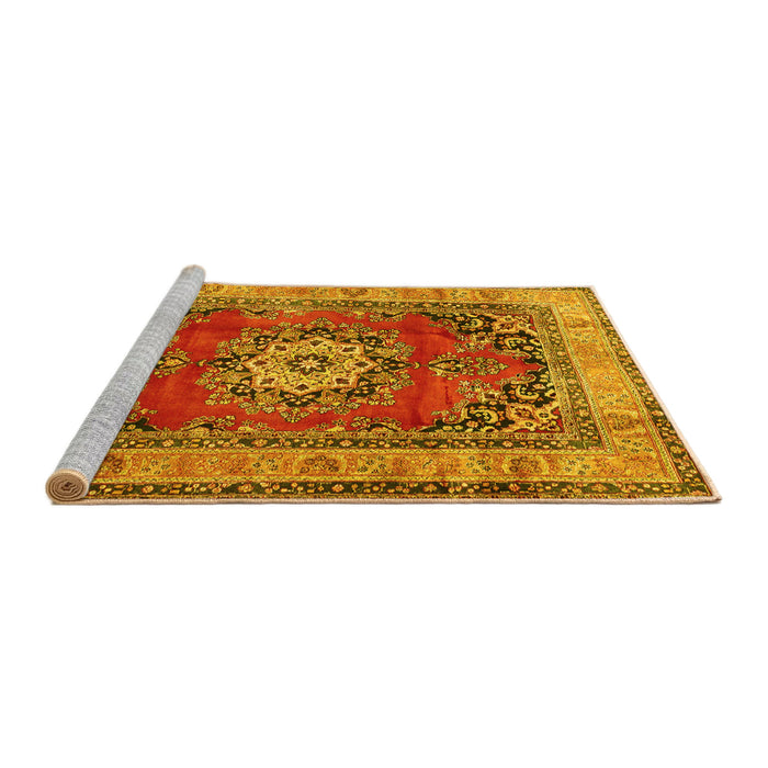Sideview of Machine Washable Medallion Yellow Traditional Rug, wshtr2892yw