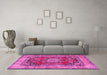 Machine Washable Medallion Pink Traditional Rug in a Living Room, wshtr2892pnk