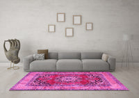 Machine Washable Medallion Pink Traditional Rug, wshtr2892pnk