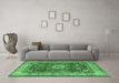 Machine Washable Medallion Emerald Green Traditional Area Rugs in a Living Room,, wshtr2892emgrn