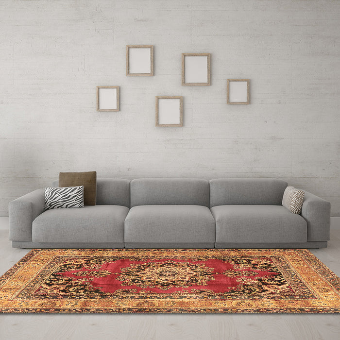 Machine Washable Medallion Brown Traditional Rug in a Living Room,, wshtr2892brn