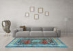 Machine Washable Medallion Light Blue Traditional Rug in a Living Room, wshtr2892lblu