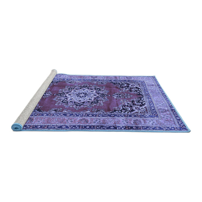 Sideview of Machine Washable Medallion Blue Traditional Rug, wshtr2892blu