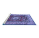 Sideview of Machine Washable Medallion Blue Traditional Rug, wshtr2892blu