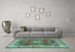 Machine Washable Medallion Turquoise Traditional Area Rugs in a Living Room,, wshtr2892turq