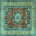 Square Machine Washable Medallion Turquoise Traditional Area Rugs, wshtr2892turq