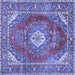 Square Machine Washable Medallion Blue Traditional Rug, wshtr2893blu