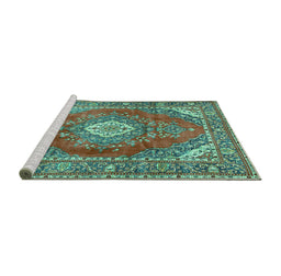 Sideview of Machine Washable Medallion Turquoise Traditional Area Rugs, wshtr2893turq