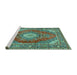 Sideview of Machine Washable Medallion Turquoise Traditional Area Rugs, wshtr2893turq