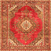 Round Machine Washable Medallion Orange Traditional Area Rugs, wshtr2893org