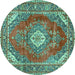 Round Medallion Turquoise Traditional Rug, tr2893turq