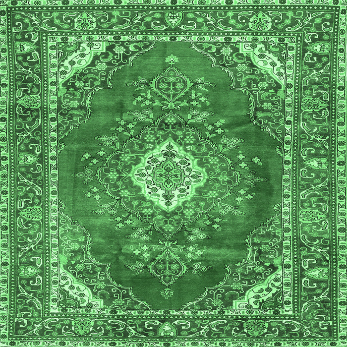 Square Machine Washable Medallion Emerald Green Traditional Area Rugs, wshtr2893emgrn