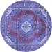 Round Machine Washable Medallion Blue Traditional Rug, wshtr2893blu