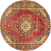 Round Medallion Brown Traditional Rug, tr2893brn