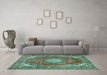 Machine Washable Medallion Turquoise Traditional Area Rugs in a Living Room,, wshtr2893turq