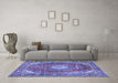 Machine Washable Medallion Blue Traditional Rug in a Living Room, wshtr2893blu