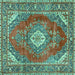 Square Medallion Turquoise Traditional Rug, tr2893turq