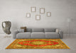 Machine Washable Medallion Yellow Traditional Rug in a Living Room, wshtr2893yw