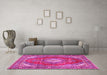 Machine Washable Medallion Pink Traditional Rug in a Living Room, wshtr2893pnk