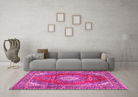 Machine Washable Medallion Pink Traditional Rug, wshtr2893pnk