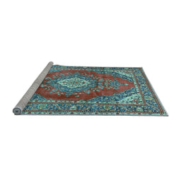 Sideview of Machine Washable Medallion Light Blue Traditional Rug, wshtr2893lblu