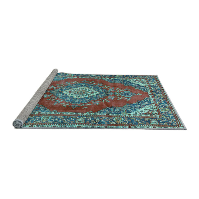 Sideview of Machine Washable Medallion Light Blue Traditional Rug, wshtr2893lblu