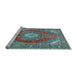 Sideview of Machine Washable Medallion Light Blue Traditional Rug, wshtr2893lblu