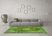 Machine Washable Medallion Green Traditional Area Rugs in a Living Room,, wshtr2893grn