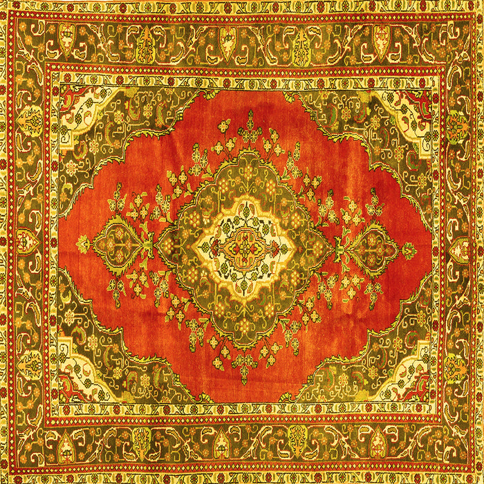 Square Machine Washable Medallion Yellow Traditional Rug, wshtr2893yw