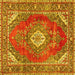 Square Machine Washable Medallion Yellow Traditional Rug, wshtr2893yw