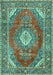 Machine Washable Medallion Turquoise Traditional Area Rugs, wshtr2893turq